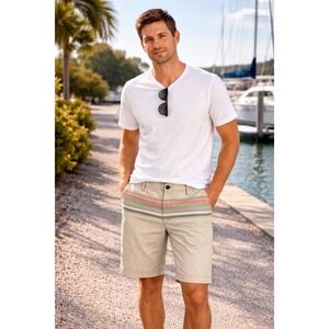 Aeropostale Shorts Men's Size 38 x 11 Khaki Colorful Stripe 100% Cotton Marina